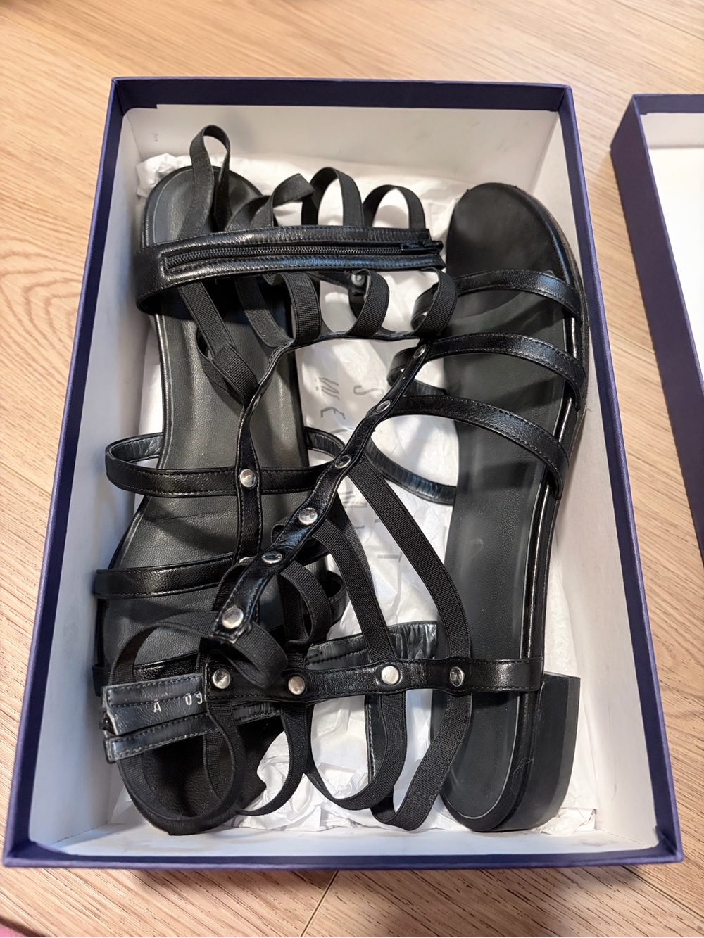 Stuart Weitzman Black Nappa Strappy Leather Sandals for Women with Studs